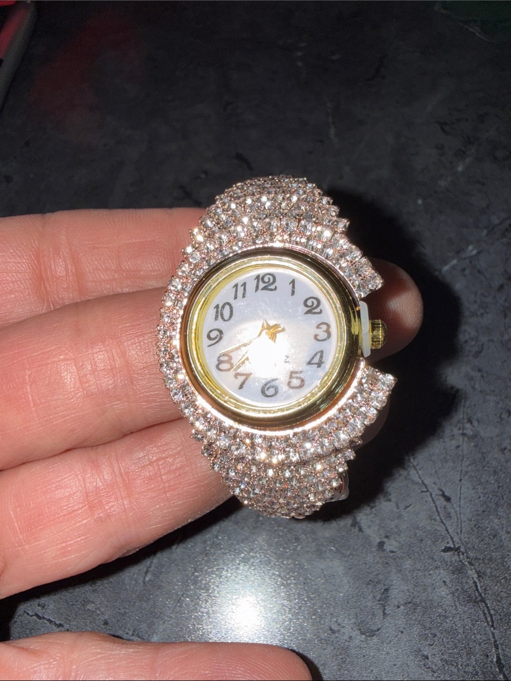 Crystal-Embellished Women’s Ring Watch in Rose Gold